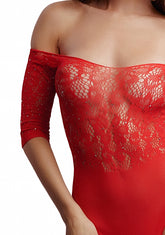 Le Desir Crotchless Rhinestone Sexy Teddy Red Teddies and Bodysuits